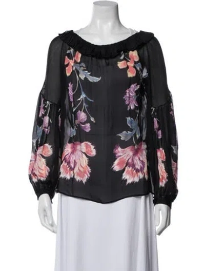 Pre-owned Roberto Cavalli Silk Floral Print Blouse In Blue