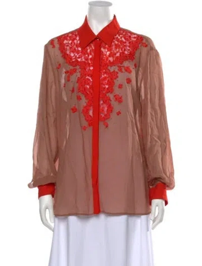 Pre-owned Roberto Cavalli Silk Floral Print Blouse In Brown