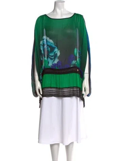 Pre-owned Roberto Cavalli Silk Floral Print Blouse In Green