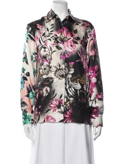 Pre-owned Roberto Cavalli Silk Floral Print Blouse In Multicolor