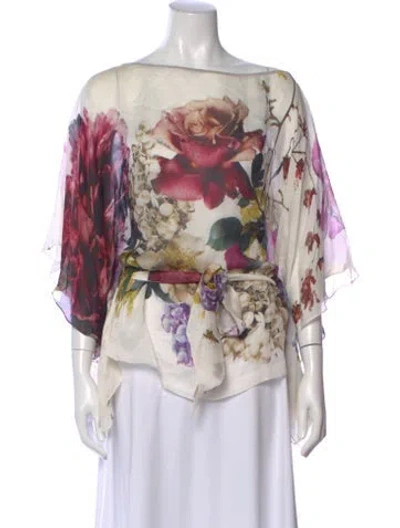 Pre-owned Roberto Cavalli Silk Floral Print Blouse In Neutral