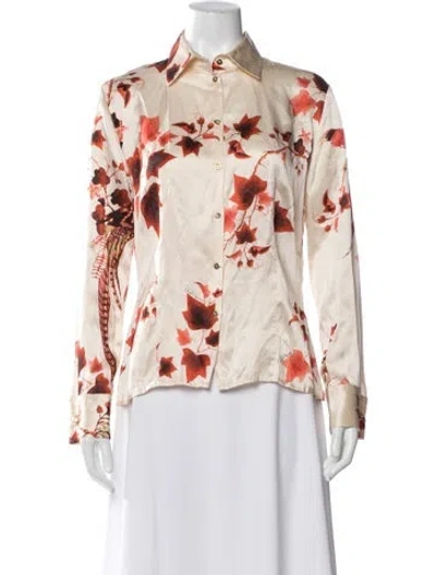 Pre-owned Roberto Cavalli Silk Floral Print Blouse In Neutral