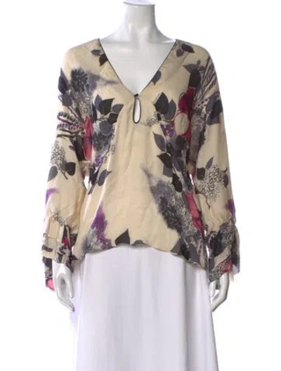Pre-owned Roberto Cavalli Silk Floral Print Blouse In Neutral
