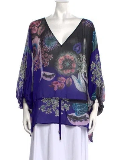 Pre-owned Roberto Cavalli Silk Floral Print Blouse In Purple