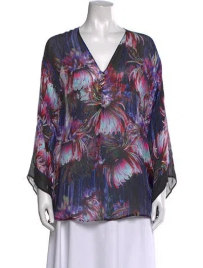Pre-owned Roberto Cavalli Silk Floral Print Blouse In Purple