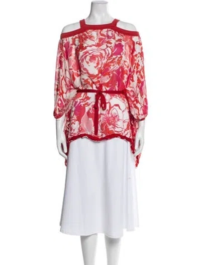 Pre-owned Roberto Cavalli Silk Floral Print Blouse In Red