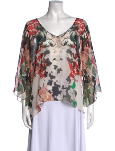 Pre-owned Roberto Cavalli Silk Floral Print Blouse In Red