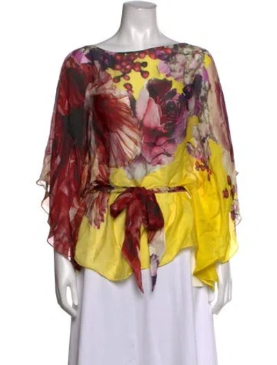Pre-owned Roberto Cavalli Silk Floral Print Blouse In Red/yellow