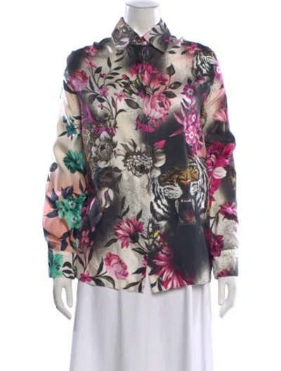 Pre-owned Roberto Cavalli Silk Floral Print Blouse W/ Tags In Multi