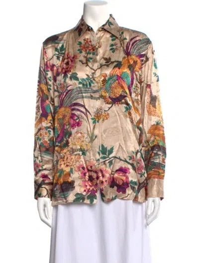 Pre-owned Roberto Cavalli Silk Floral Print Blouse W/ Tags In Multicolor