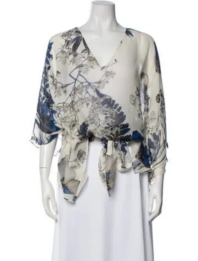 Pre-owned Roberto Cavalli Silk Floral Print Blouse In White