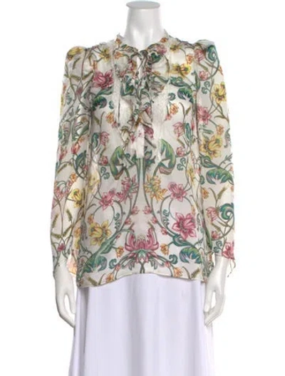 Pre-owned Roberto Cavalli Silk Floral Print Blouse In White