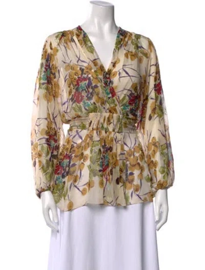 Pre-owned Roberto Cavalli Silk Floral Print Blouse In Yellow