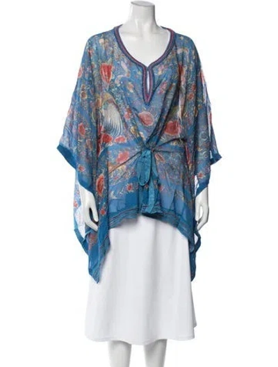 Pre-owned Roberto Cavalli Silk Floral Print Lounge Set W/ Tags In Blue