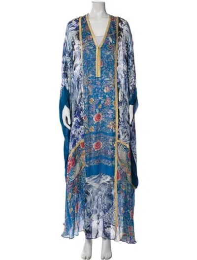 Pre-owned Roberto Cavalli Silk Floral Print Nightgown In Blue
