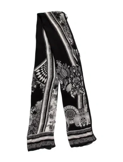 Pre-owned Roberto Cavalli Silk Floral Print Scarf In Black