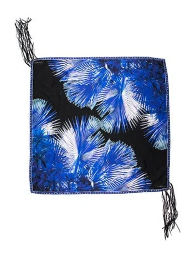 Pre-owned Roberto Cavalli Silk Floral Print Scarf In Blue