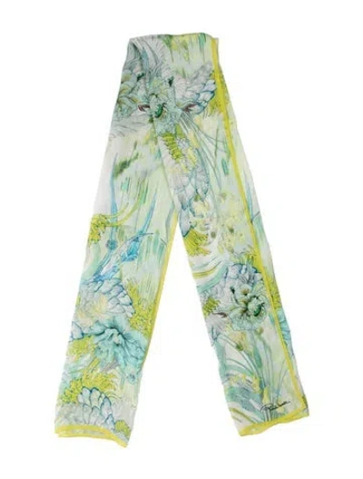 Pre-owned Roberto Cavalli Silk Floral Print Scarf In Green