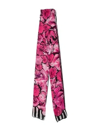 Pre-owned Roberto Cavalli Silk Floral Print Scarf In Pink