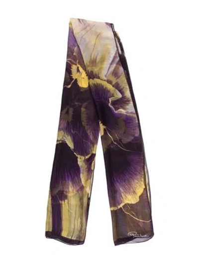 Pre-owned Roberto Cavalli Silk Floral Print Scarf In Purple