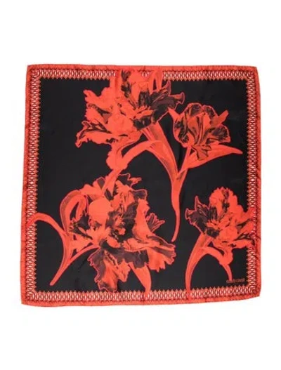 Pre-owned Roberto Cavalli Silk Floral Print Scarf In Red
