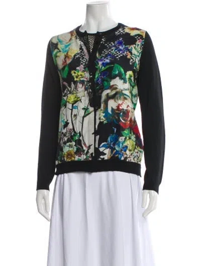 Pre-owned Roberto Cavalli Silk Floral Print Sweater In Black