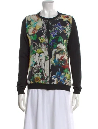Pre-owned Roberto Cavalli Silk Floral Print Sweater In Black