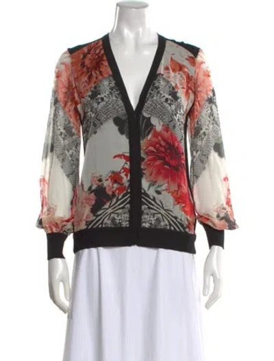 Pre-owned Roberto Cavalli Silk Floral Print Sweater In Black