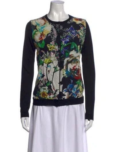Pre-owned Roberto Cavalli Silk Floral Print Sweater In Black