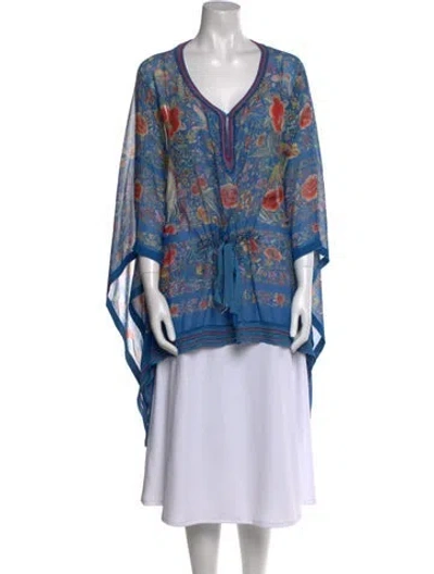 Pre-owned Roberto Cavalli Silk Floral Print Sweater In Blue