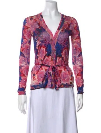 Pre-owned Roberto Cavalli Silk Floral Print Sweater In Pink