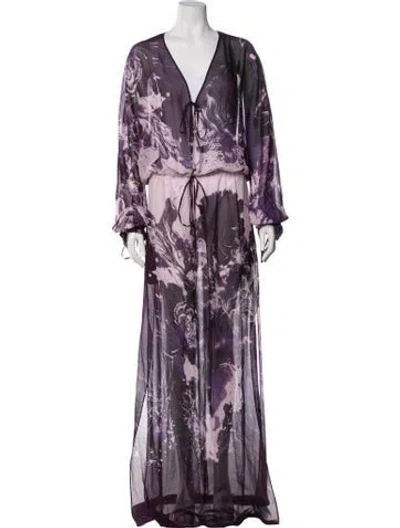 Pre-owned Roberto Cavalli Silk Floral Print Sweater In Purple