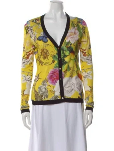 Pre-owned Roberto Cavalli Silk Floral Print Sweater In Yellow