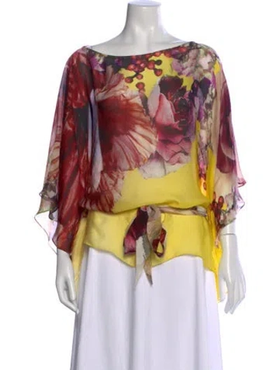 Pre-owned Roberto Cavalli Silk Floral Print Sweater In Yellow