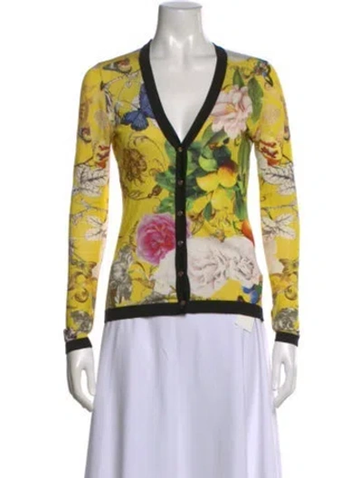 Pre-owned Roberto Cavalli Silk Floral Print Sweater In Yellow