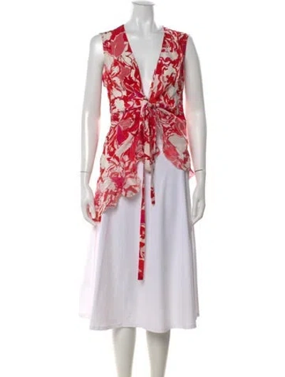Pre-owned Roberto Cavalli Silk Floral Print Top In Red