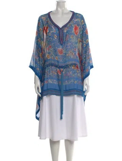Pre-owned Roberto Cavalli Silk Floral Print Tunic In Blue