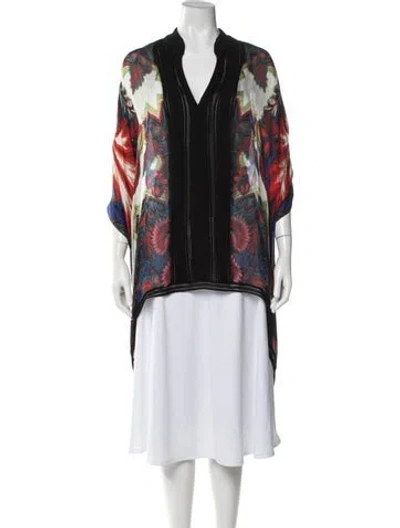 Pre-owned Roberto Cavalli Silk Floral Print Tunic In Blue