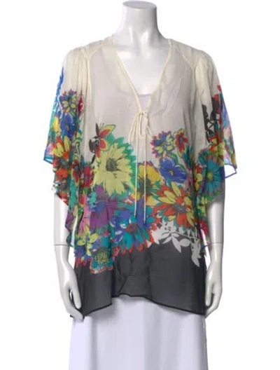 Pre-owned Roberto Cavalli Silk Floral Print Tunic In Neutral