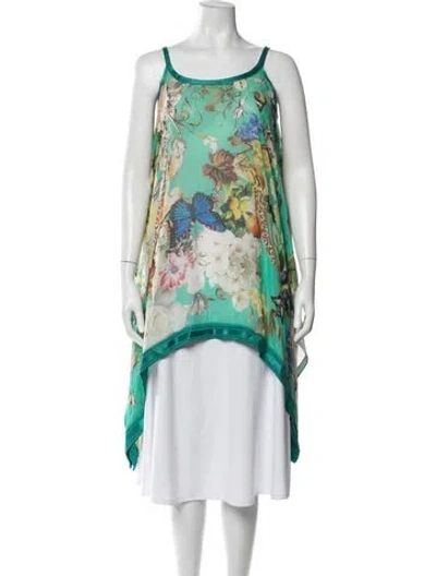 Pre-owned Roberto Cavalli Silk Floral Print Tunic In Neutrals