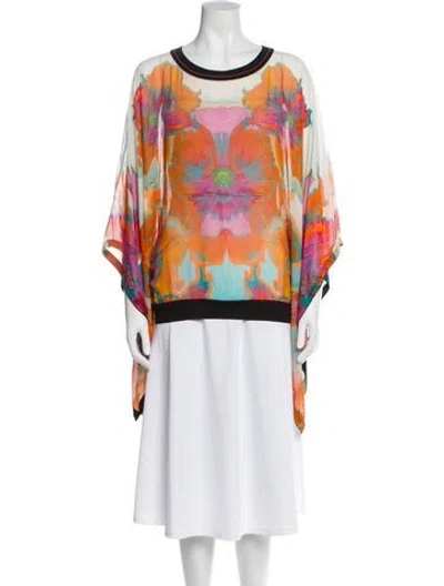 Pre-owned Roberto Cavalli Silk Floral Print Tunic In Orange