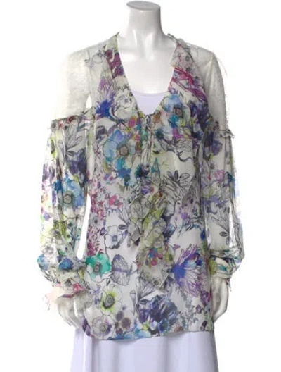 Pre-owned Roberto Cavalli Silk Floral Print Tunic In Purple