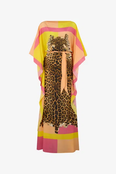Roberto Cavalli Silk Kaftan With Cavalli Pop Print In Yellow