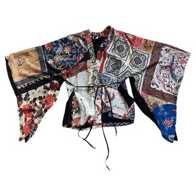 Pre-owned Roberto Cavalli Silk Kimono, 2000s, Japanese Print In Black