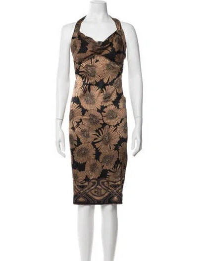 Pre-owned Roberto Cavalli Silk Knee-length Dress In Black/brown