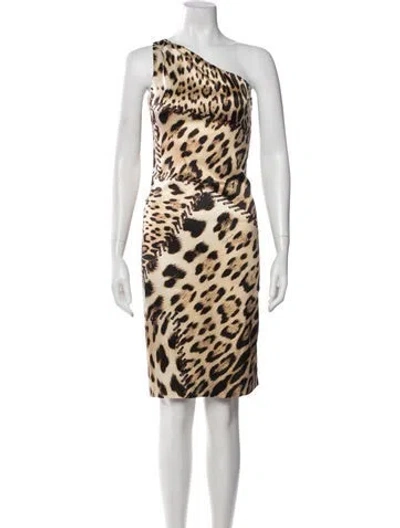 Pre-owned Roberto Cavalli Silk Knee-length Dress W/ Tags In Neutral