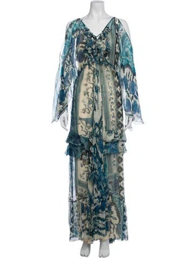 Pre-owned Roberto Cavalli Silk Long Dress In Blue