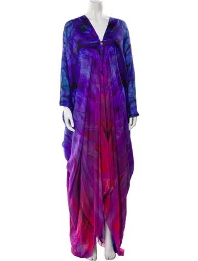 Pre-owned Roberto Cavalli Silk Long Dress In Blue