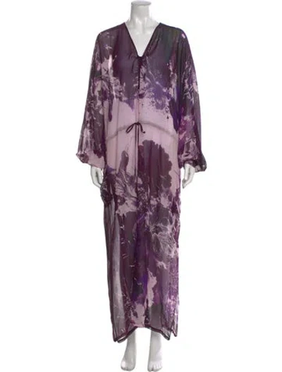 Pre-owned Roberto Cavalli Silk Long Dress W/ Tags In Purple
