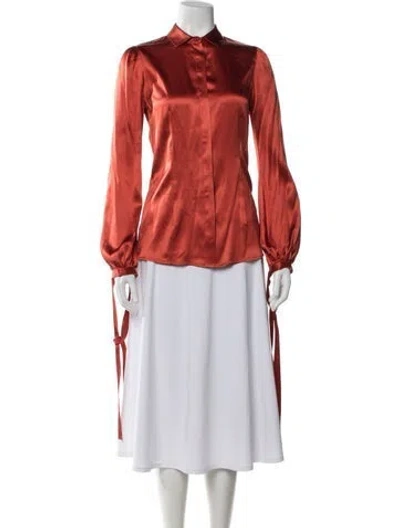 Pre-owned Roberto Cavalli Silk Long Sleeve Blouse In Orange